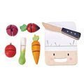 Drevená doska so zeleninou Mini Chef Chopping Board Tender Leaf Toys s nožom na krájanie