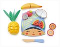 Drevená doska s tropickým ovocím Tropical Fruit Chopping Board Tender Leaf Toys s nožom na krájanie od 24 mes