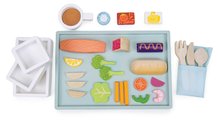 Drevený podnos s občerstvením do lietadla Airline Meal Tray Tender Leaf Toys 3 druhy jedál s príborom a cestovný pas