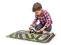 Drevené pretekárske autá Formula One Racing Playmat Tender Leaf Toys na plátenej dráhe a s doplnkami