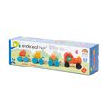 Drevený skladací vláčik Happy Train Tender Leaf Toys 14-dielna súprava s 3 vozňami a geometrickými tvarmi od 18 mes