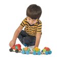 Drevený skladací vláčik Happy Train Tender Leaf Toys 14-dielna súprava s 3 vozňami a geometrickými tvarmi od 18 mes