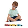 Drevené športové autá Retro Cars Tender Leaf Toys červené modré a žlté