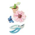 Drevená kvetinka v kvetináči Blossom Flowerpot Tender Leaf Toys rozoberateľná s motýľom a nožničkami