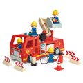 Drevené hasičské auto Fire Engine Tender Leaf Toys s funkčnou plošinou a 4 hasiči s doplnkami