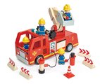 Drevené hasičské auto Fire Engine Tender Leaf Toys s funkčnou plošinou a 4 hasiči s doplnkami