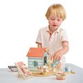 Drevený stánok s občerstvením na pláži Sandy´s Beach Hut Tender Leaf Toys s lehátkom a 3 figúrky čajok