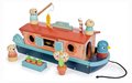 Drevená loďka Little Otter Canal Boat Tender Leaf Toys s 3 figúrkami vydier a 14 doplnkami