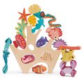 Drevený koralový útes Stacking Coral Reef Tender Leaf Toys s 18 rybami a morskými živočíchmi od 18 mes