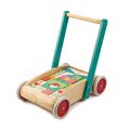 Drevené chodítko s kockami Baby Block Walker Tender Leaf Toys vozík s maľovanými obrázkami 29 kociek od 18 mes