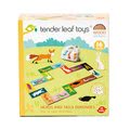 Drevené domino Heads and Tails Tender Leaf Toys 16 dielov na skladanie zvierat vo vrecúšku od 18 mes