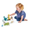 Drevený chlapček a dievčatko so zvieratkami The Friend Ship Tender Leaf Toys na vozíku, 12 dielov