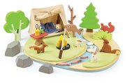Drevené táborisko so stanom a ohniskom Wildlife Camping Playset Tender Leaf Toys s figúrkami zvieratiek