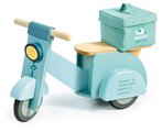 Drevené odrážadlo Donáška jedla Delivery Scooter Tender Leaf Toys s gumenými kolesami a plátená taška od 24 mes
