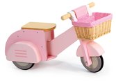 Drevené odrážadlo s prúteným košíkom Scooter with Basket Tender Leaf Toys ružové s gumenými kolesami od 24 mes