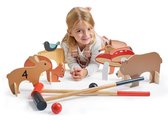 Drevená sada na kroket Woodland Indoor Croquet Set Tender Leaf Toys 2 palice s loptičkami a 6 bránok v tvare zvieratiek v plátenej taške