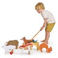 Drevená sada na kroket Woodland Indoor Croquet Set Tender Leaf Toys 2 palice s loptičkami a 6 bránok v tvare zvieratiek v plátenej taške