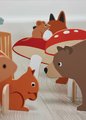 Drevená sada na kroket Woodland Indoor Croquet Set Tender Leaf Toys 2 palice s loptičkami a 6 bránok v tvare zvieratiek v plátenej taške
