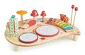 Drevený hudobný stôl Musical Table Tender Leaf Toys s bubnami xylofónom píšťalkou